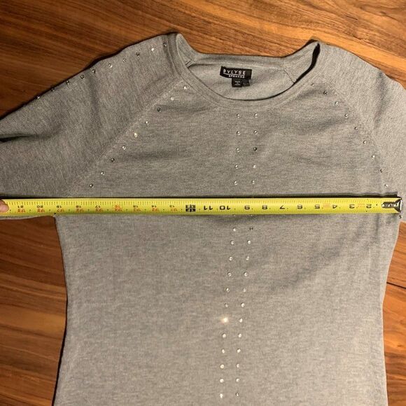 Sweater, Bylyse Spenard, sz XL, cotton blend, rhinestones, dove grey, crew neck - Picture 7 of 16
